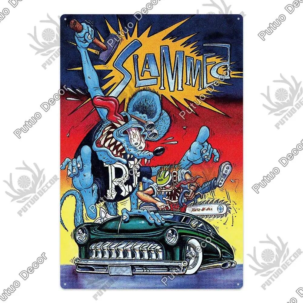 Putuo Decor Rat Fink Modified Car Culture Vintage Metal Tin Sign Decorative Plate for Garage Man Cave Bar Pub Club Decoration