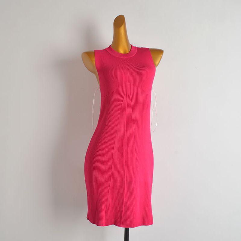 

Fashion Style Sexy Sexy round Neck Sleeveless Knitting Dress Women s Clothing Silm Slim Looking High Elastic Sheath A- line Skirt Rose Red XS