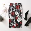 Elegant Hip Skirt Retro Floral Fashion Print High Waist Skirt Knee-length Summer Cool Short Skirt