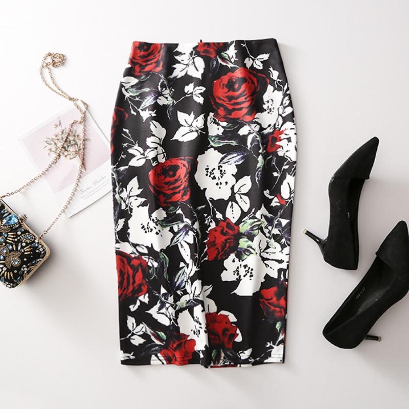 Printed Elegant Temperament Skirt Ladies Fashion Floral Bag Hip Skirt Sexy Summer Cool Retro Style