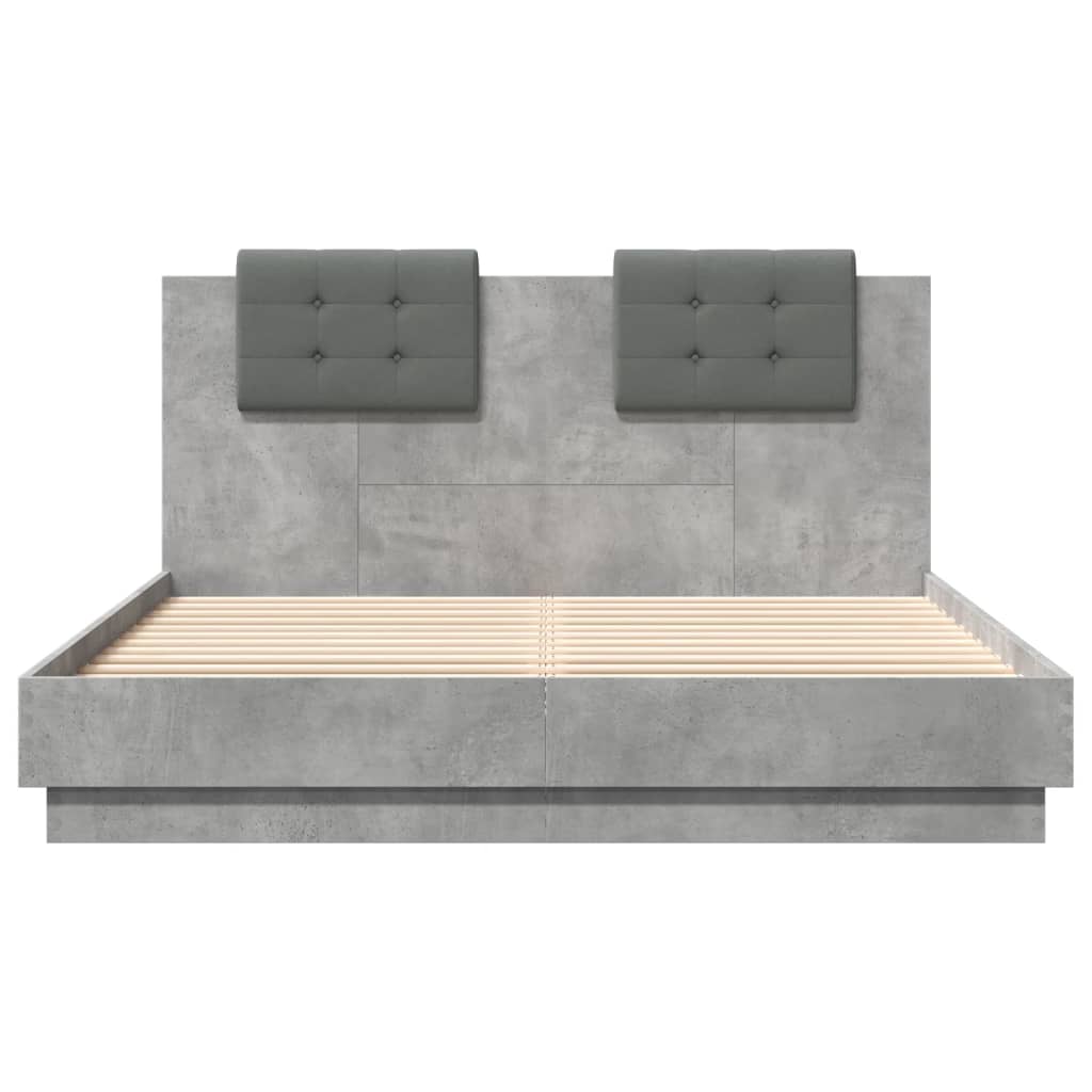 Vidaxl Rama Łóżka Z Wezgłowiem I Led, Szarość Betonu, 150X200 Cm