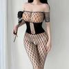 Women Fishnet Crotchless Bodystockings Black Corset Erotic Bodysuit Hollow Out Lingerie See Through Jumpsuit Sexy Underwear New