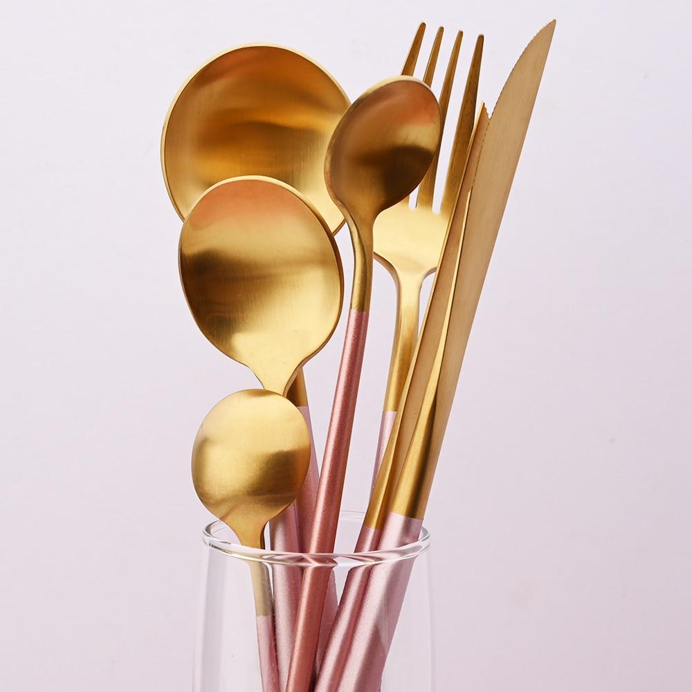 Dinnerware Set Gold Cutlery Set Dessert Fork Teaspoon 18/10 Stainless Steel Dinner Fork Spoon Knife Chopsticks Set Silverware