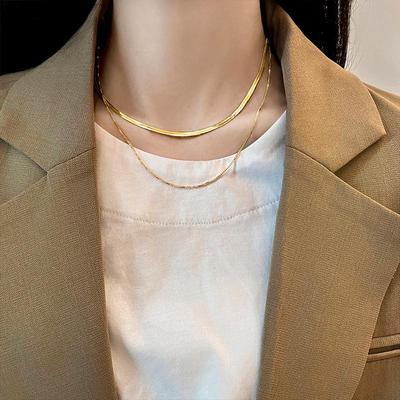 European & American Trendy Double-Layer Gold Snake Chain Necklace - Women's Hip-Hop Inspired Clavicle Jewelry