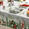 Christmas Holly Berries Pine Leaves Waterproof Tablecloth Table Decor Winter Xmas Kitchen Dining Tablecloth Christmas Decoration