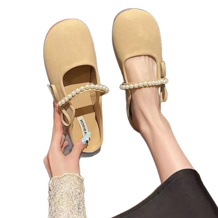 Wear half-support single shoes, new spring lazy pregnant women evening shoes, flat-soled bag head and half slippers