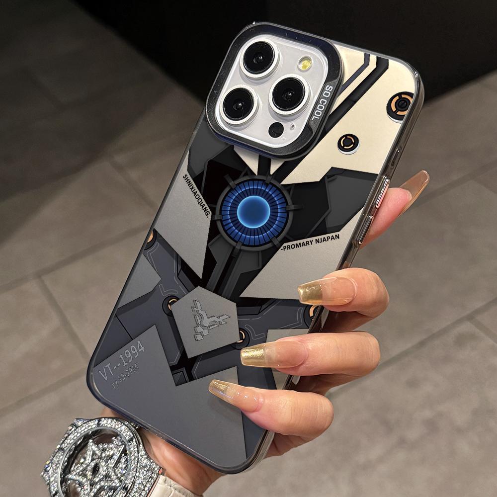 

Cool Mecha Pattern Phone Case for iPhone 17 Air 16 16e 15 14 Plus 13 12 11 Pro Max X Xs XR 8 Colorful Silver Hard Cover iPhone 15 Pro Max