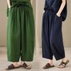 DIMANAF 2026 Summer New Plus Size Women Long Pants Cotton Linen Loose Elastic Waist Vintage Casual Lady Bottoms Clothing
