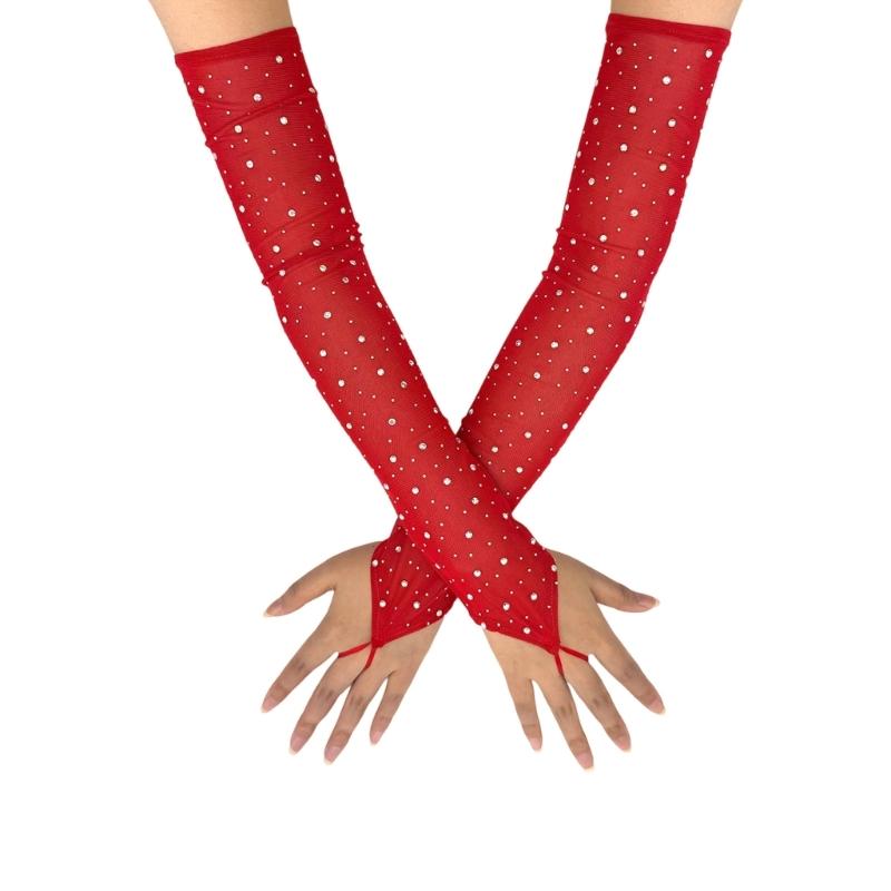 Strassverzierungen Lange Transparente Handschuhe Atmungsaktive Polyester-Armstulpen Für Brautshow Abschlussbälle Abendveranstaltungs-Accessoires