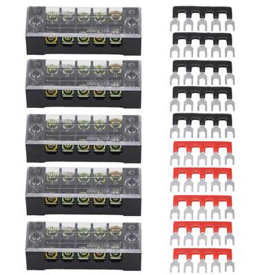 5pcs Dual Row 5 Positions 600V 15A Screw Terminal Block+10 Pre Insulated Terminal Barrier Strip