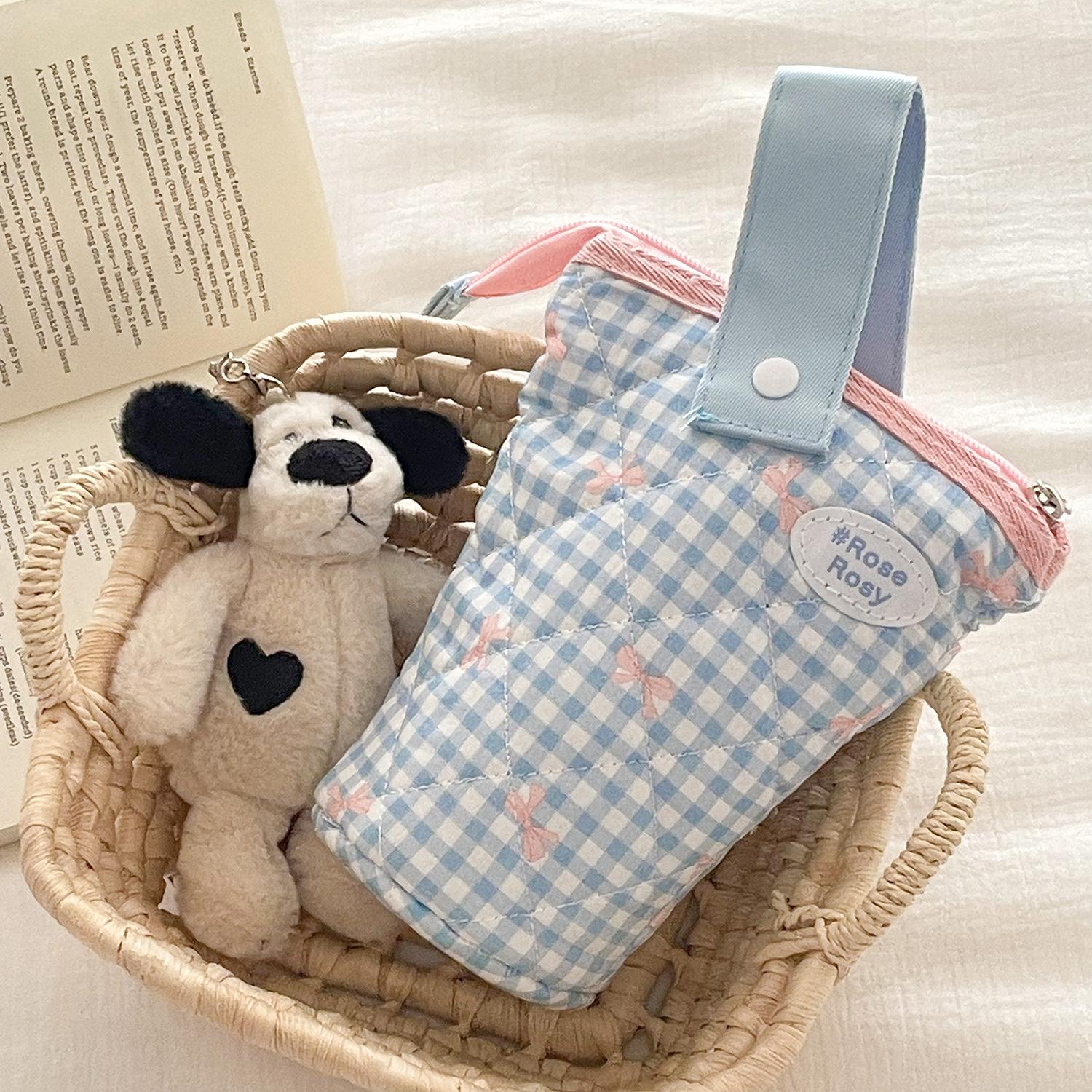 

Plaid Bow Women s Pencil Case Contrast Color Casual Student Girls Cosmetic Bags Portable Female Travel Storage Bag Clutch Purse синий