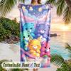 Ručník Care Bears na pláž, Personalizovaný vlastní text, Rychleschnoucí měkký velký ručník pro bazén, cestování