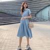 2026 Damen Sommer Elegantes tailliertes Hemdblusenkleid im Denim-Look, Koreanischer Stil Mittellanger Rock