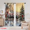 2pcs 2D Flat Printing Merry Christmas Curtains Merry Christmas Farm Cute Animals Polyester Without Electricity Party & Holiday