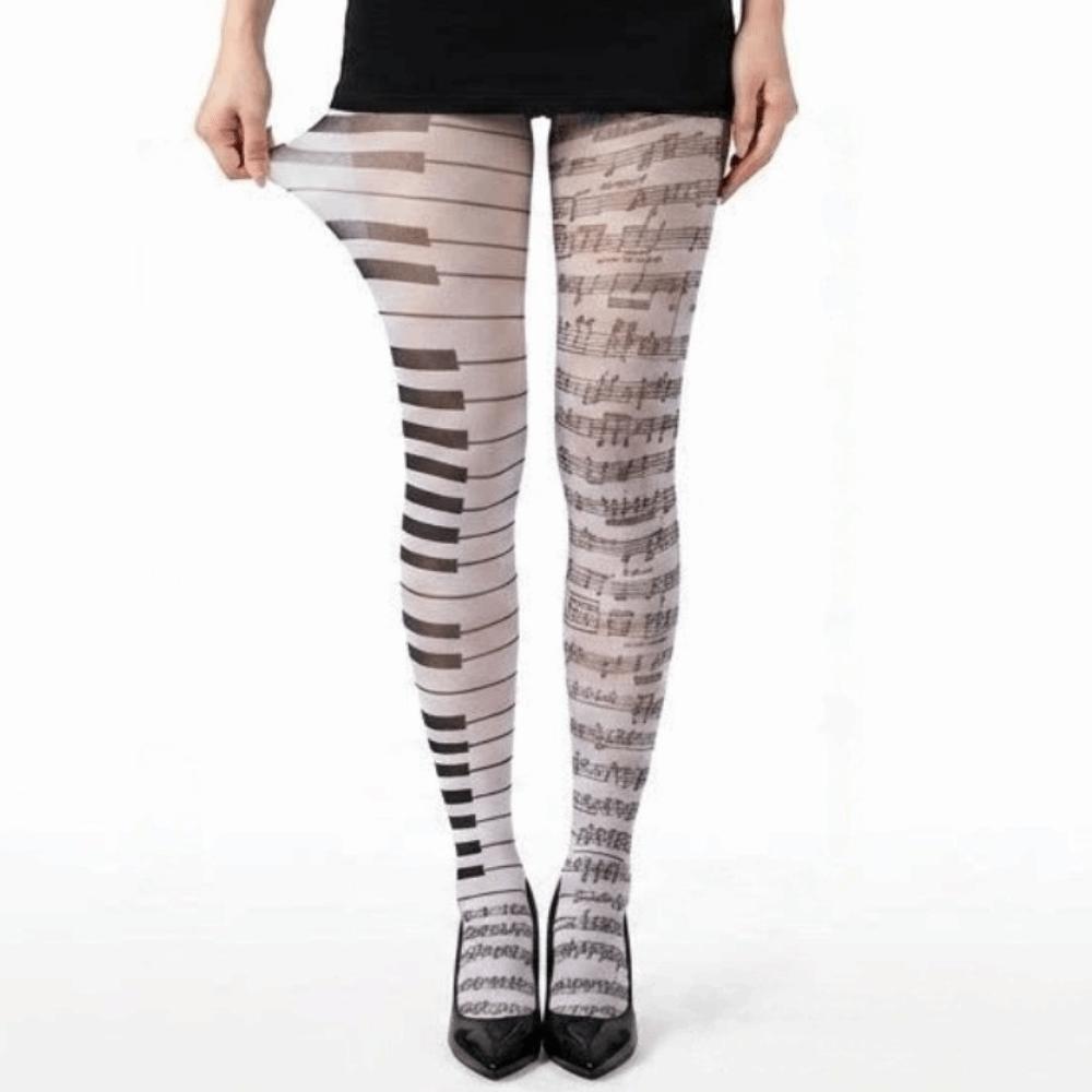 

Breathable Piano Stockings Seamless Black White Pantyhose Personalized Music Note Tights Cosplay Piano Stockings