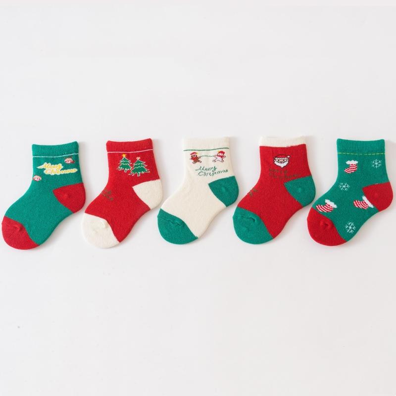 5Pairs/Set Children Christmas Socks Thicken Cotton Newborn Warm Sock Autumn Winter Baby Mid Tube Sock 0-6year Boys Girls Footwear
