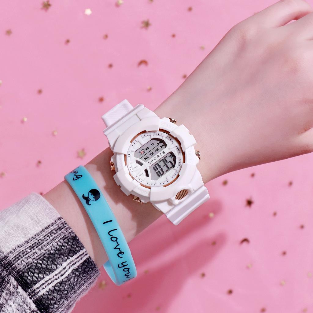 Stylish Unisex White & Gold Waterproof Luminous Multifunctional Electronic Wristwatch - New Korean Trend.