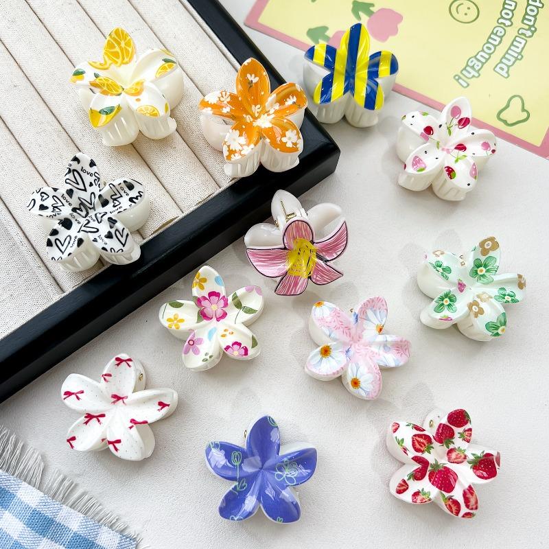 Romantic Frangipani Hair Clips with Printed Hairpins and Flower Hairpins for The Back of The Head