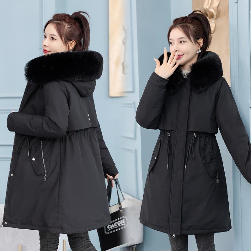 Women's medium and long winter velvet thickened cotton-padded clothes, thin and warm cotton clothes