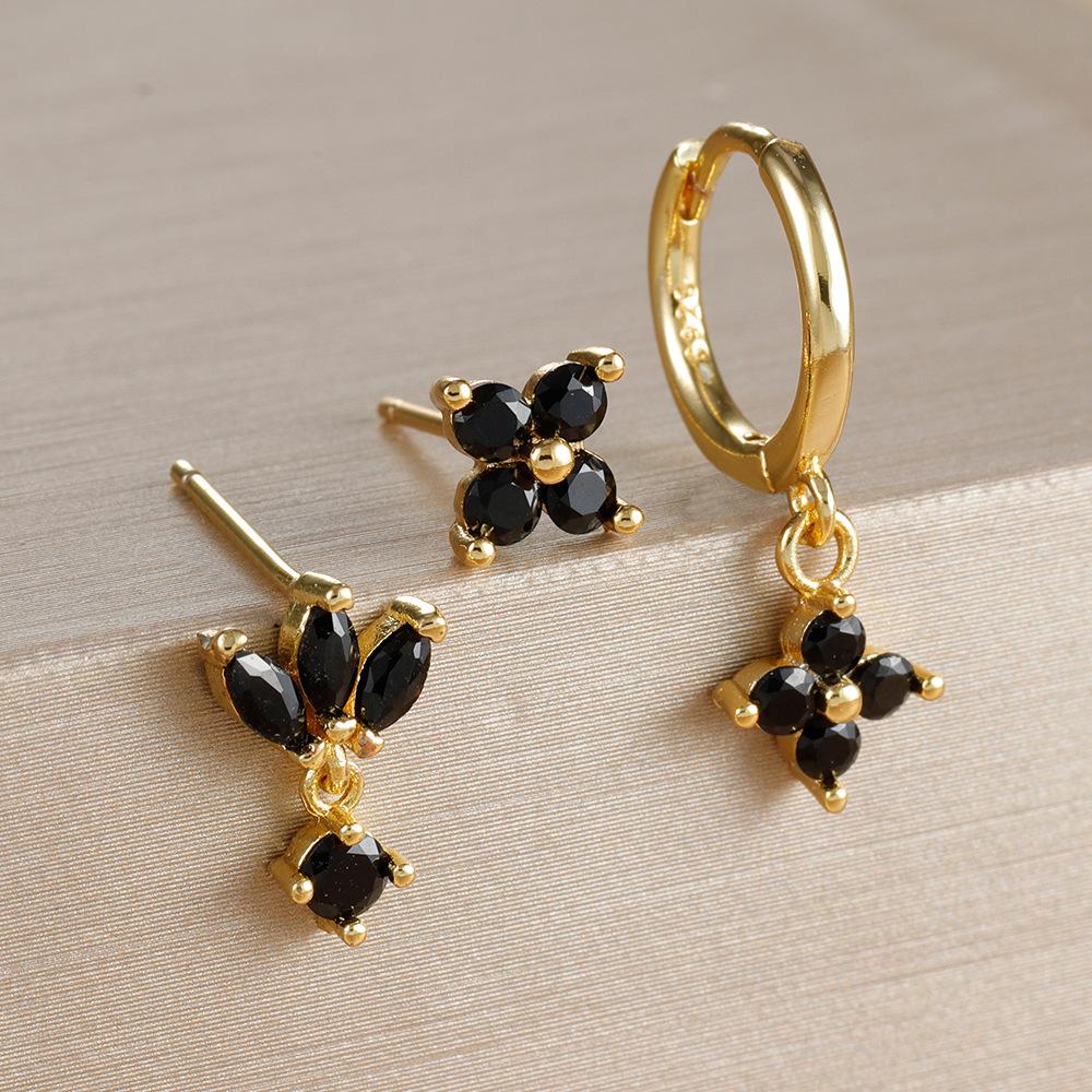 3-teiliges Modisches Orange Blau Zirkon Hängende Ohrringe Set für Damen Edelstahl Blume Dangle Ohrring Piercing Schmuck