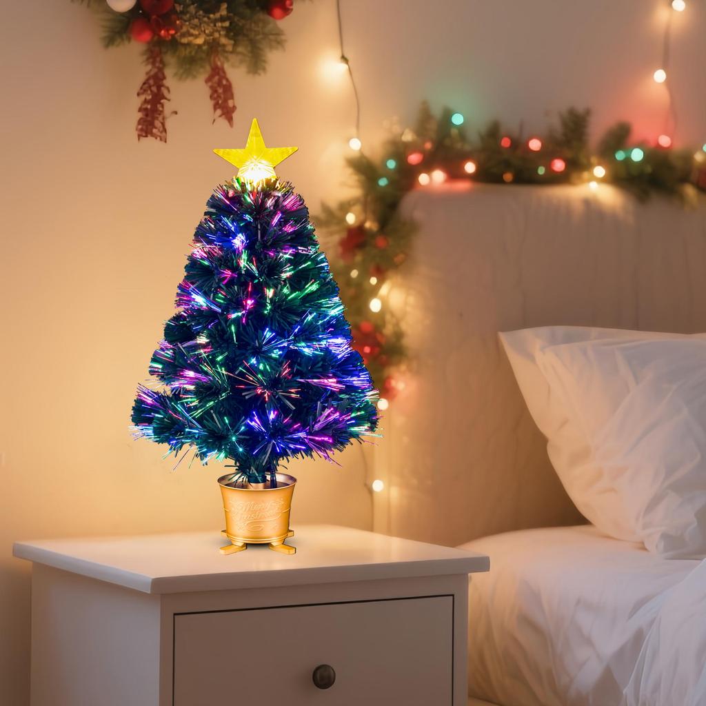 Mini Fiber Optic Tabletop Christmas Tree with Gold Star Topper YUETJIN 60 cm high green tree