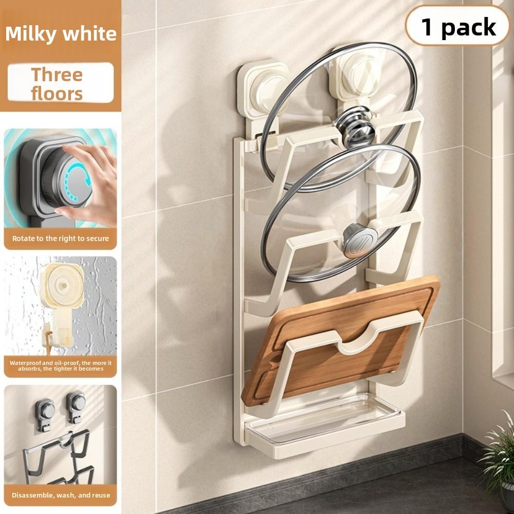 2Layers/3Layers Suction Cup Pot Lid Rack Carbon Steel Cookware Storage Pot Lids Holder Shelf Space Saving Punch Free
