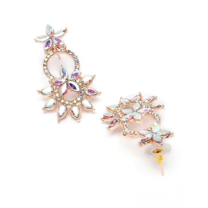 Set de colier de oase de guler floral, placat cu aur roz, cu cercei și maangtika | Set de bijuterii pentru femei