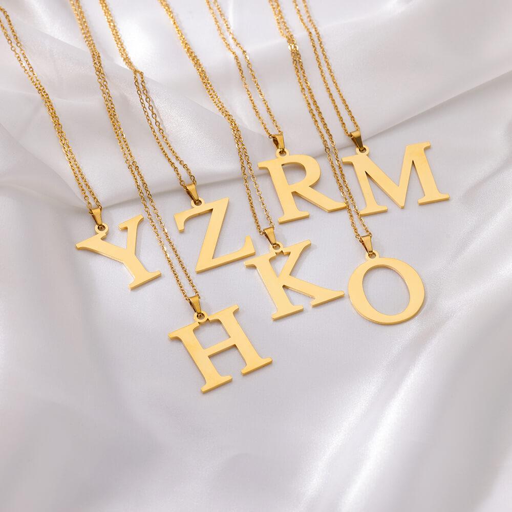 Elegant Initial Letter Stainless Steel Necklace Women Gold Color Alphabet Pendant Necklaces Vintage Waterproof Zircon Gifts