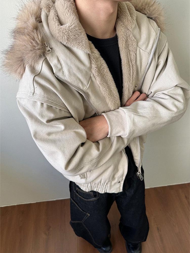 Madextreme Zuo Shan schwere Canvas-Jacke mit Fleecefutter und Pelzkragen-Kapuze