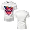 T-Shirt mit lebhaftem Cartoon-Lippen- und Sonnenbrillen-Aufdruck – modisches weißes Unisex-Kurzarm-T-Shirt im Hip-Hop-Stil für Männer