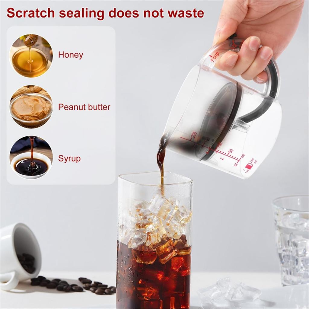 Adjustable Measuring Cup, Adjustable Measuring Cups with Handle, Multi-Functional Push Cup with Scraper-Style Seal Base