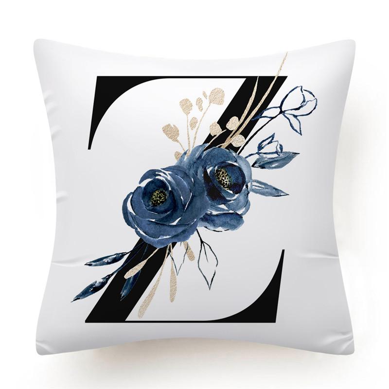 

Floral Alphabet Cushion Cover 45x45 Blue Flowers Pillowcase Decorative Sofa Cushions Throw Pillows Home Decor Pillow Cases 16x16in 40x40cm