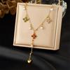 18K Gold Plated Four Leaf Clover Pearl Y-Drop Necklace, Dainty Colorful Zircon Station Choker for Women, Trendy Jewelry