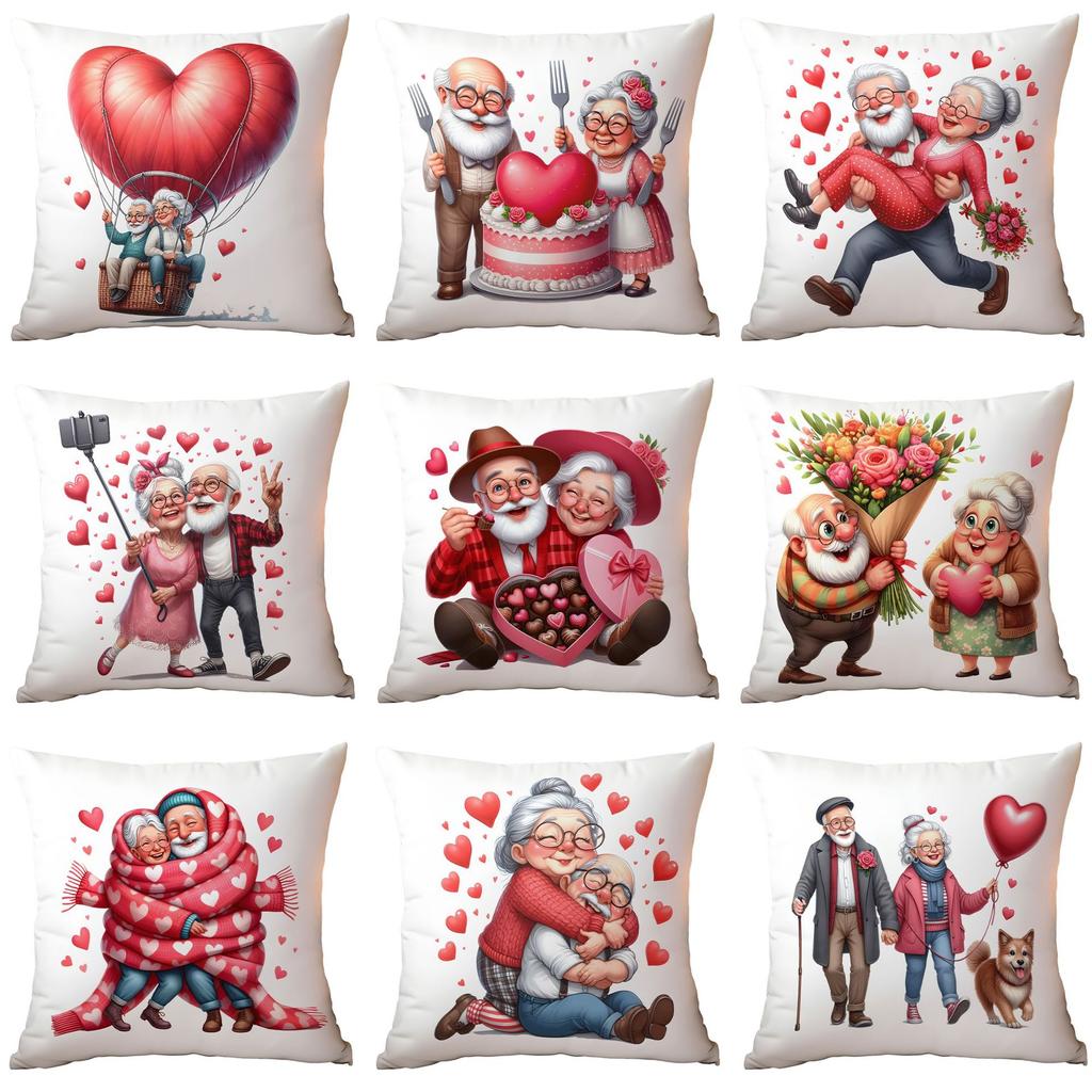 New Valentine's Day Pillow Cover Fun Watercolor Valentine's Day Old Couple Push Cover Home Cushion Cover
