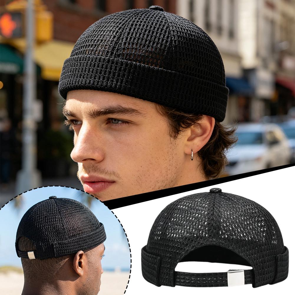 Gorra de Malla para Verano Piel de Melón Transpirable Ultraligera Borde Ajustable Sin Visera Gorra Hip Hop Protección UV Gorra para Exteriores
