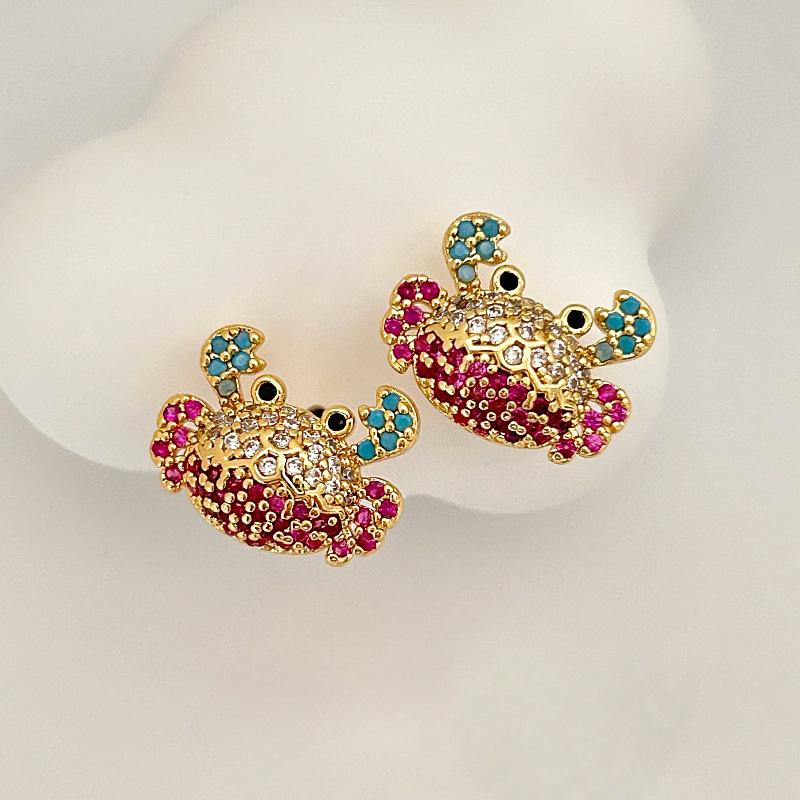 Crab Full Diamond Stud Earrings Cute And Interesting Marine Life Stud Earrings Exquisite Personality Unique Earrings