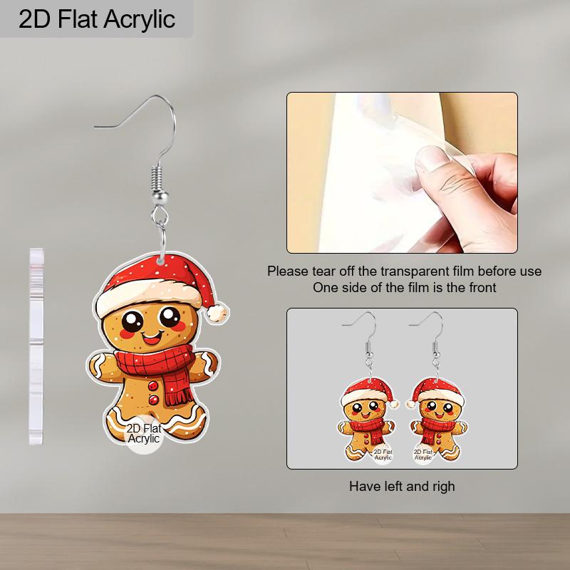 2D Flat Acrylic Cute Christmas Gingerbread Man Dangle Hook Earrings Jewelry Gifts for Women Holiday Party Decorations Charms