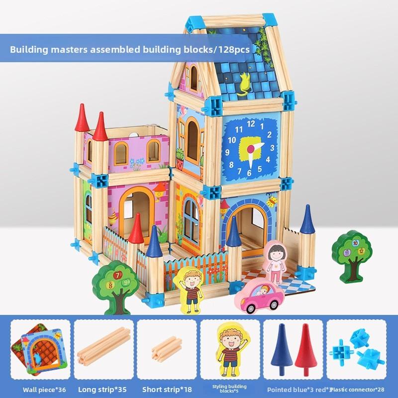 Wooden Castle Building Blocks Set For Kids With Diy Construction And Parentchild Interaction