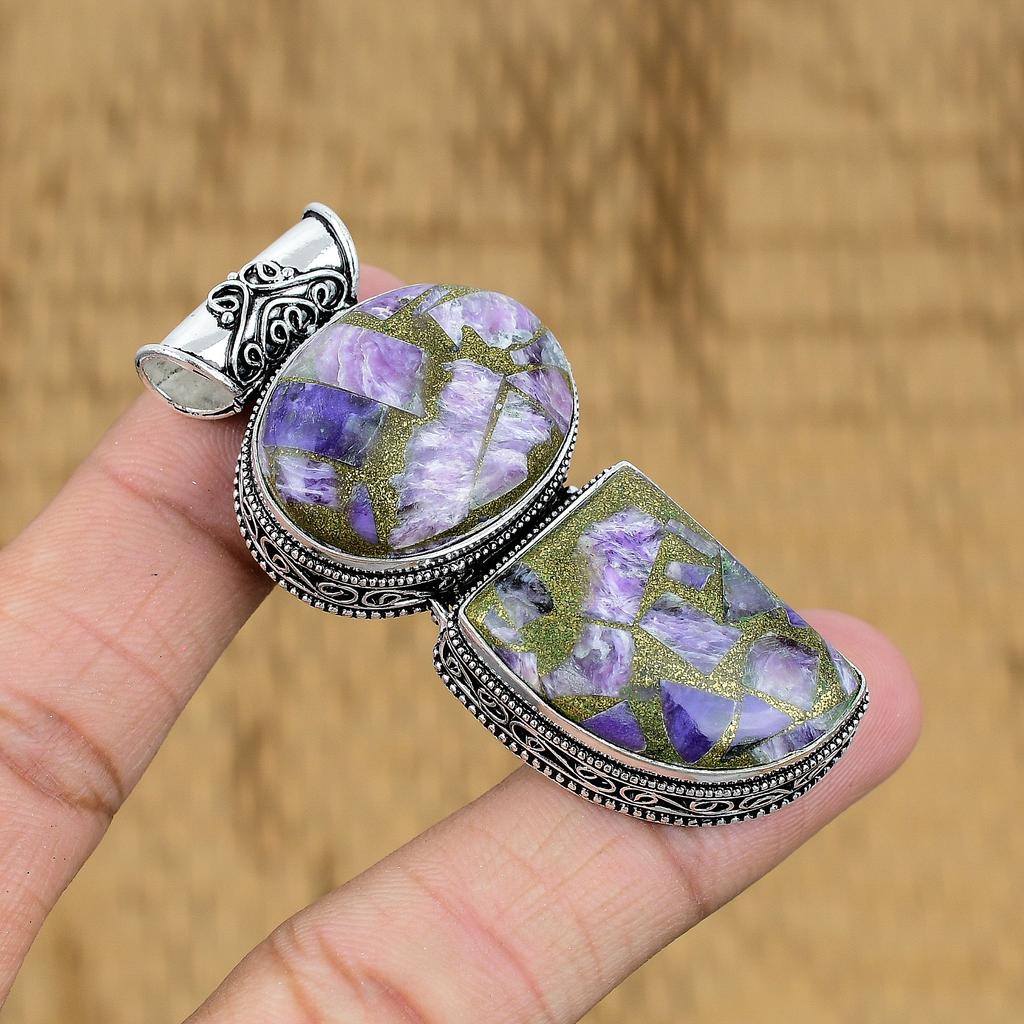 Copper Russian Charoite Stone Sister Vintage New Pendant Jewelry Sterling Silver