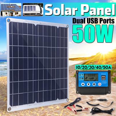 50W Solarpanel Autoladegerät Dual-USB-Anschlüsse Outdoor-Ladegerät Strom mit USB-Kabel