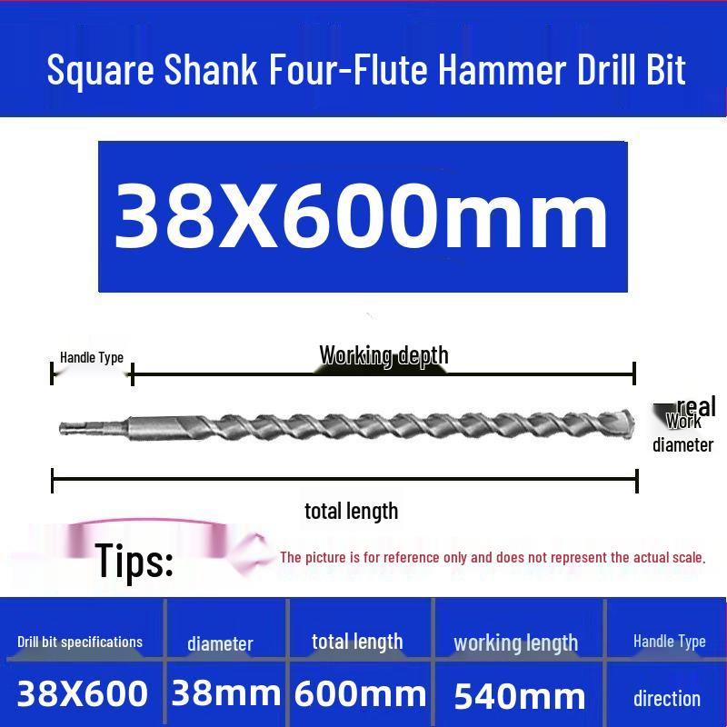 Extended Electric Hammer Drill Bit, Square & Round Shank, for Concrete Piercing - Available in 500mm to 2m Lengths