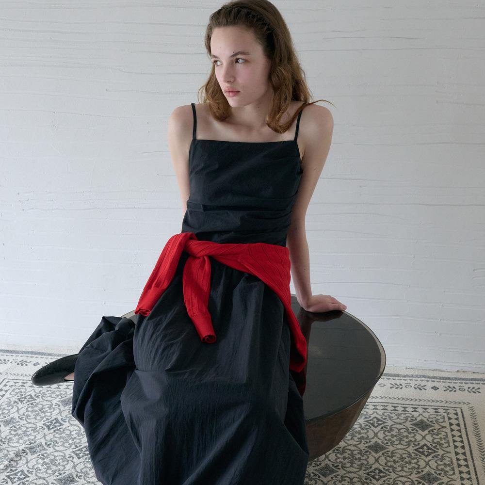 Elssibeui Draped Slip Balloon Dress_Black