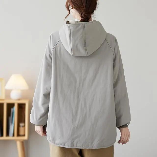 Women's Loose and Slimming Solid Color Warm Jacket for Autumn and Winter