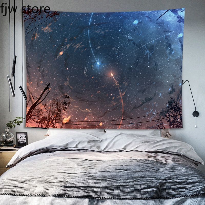 Starry Sky Moon Landscape Tapestry Room Aesthetic  Wall Hanging Art Background Cloth Bedroom Dormitory Home Decoration