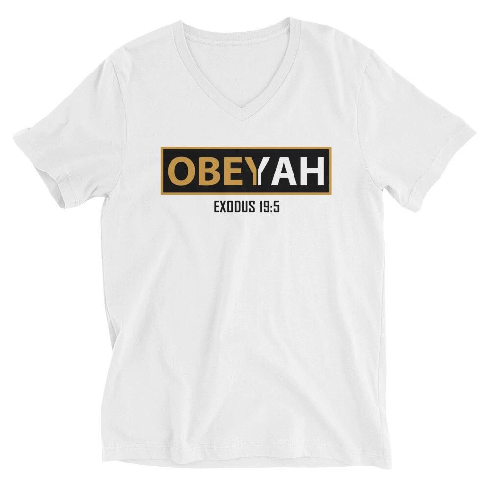 Obeyah Obey Yah God Christian Hebrew Roots Movement Yahweh Unisex V-Neck T-Shirt 4XL
