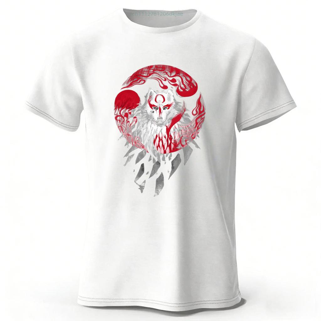 SpringSummer New Mythical White Wolf Cotton Short Sleeved Mens Street Casual Trendy Tshirt Large Loose Comfortable Top