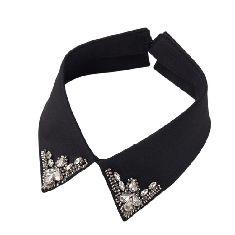 

Quality Rhinestones Accent Collar Back Opening Closure Design Breathable Polyester Neckpiece Prom Wear Accessory чорний