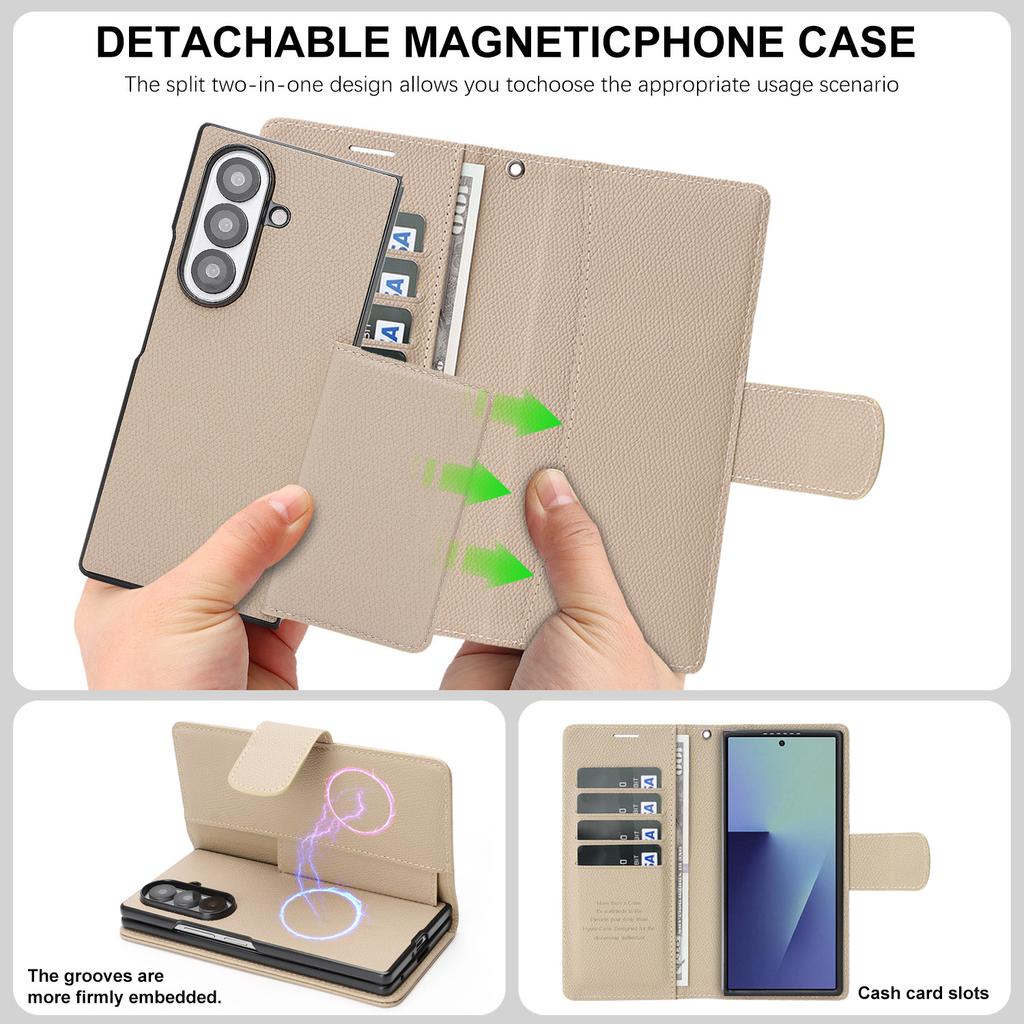 Detachable Leather Case for Samsung Galaxy Z Fold 7 ZFold 6 5 4 3 RFID Blocking Multiple Card Holder Wallet Phone Cover+Lanyard