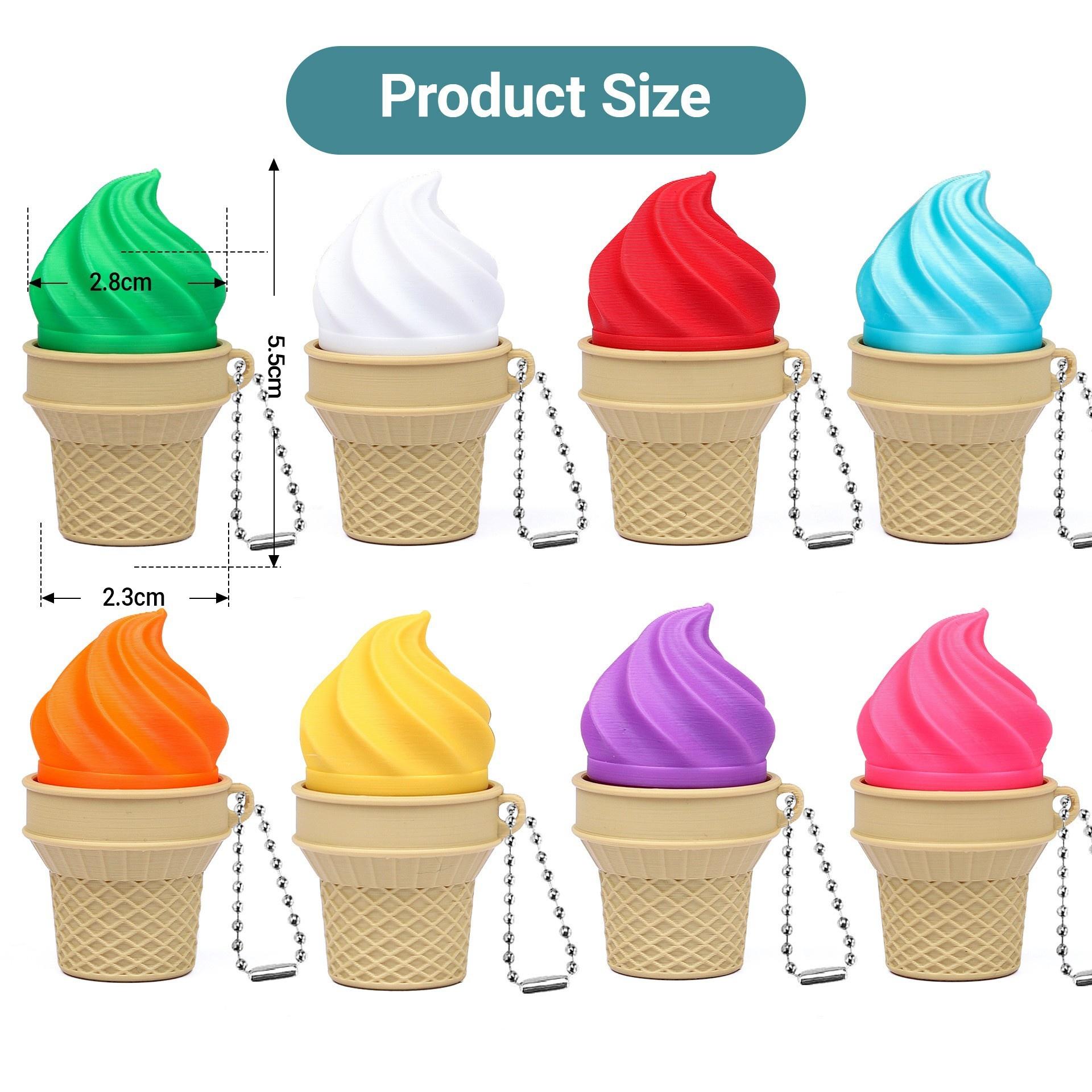 

10/1pcs Candy Colored Ice Cream Decompression Button Keychain Cute Cone Series 3D Printed Pendant 1pc