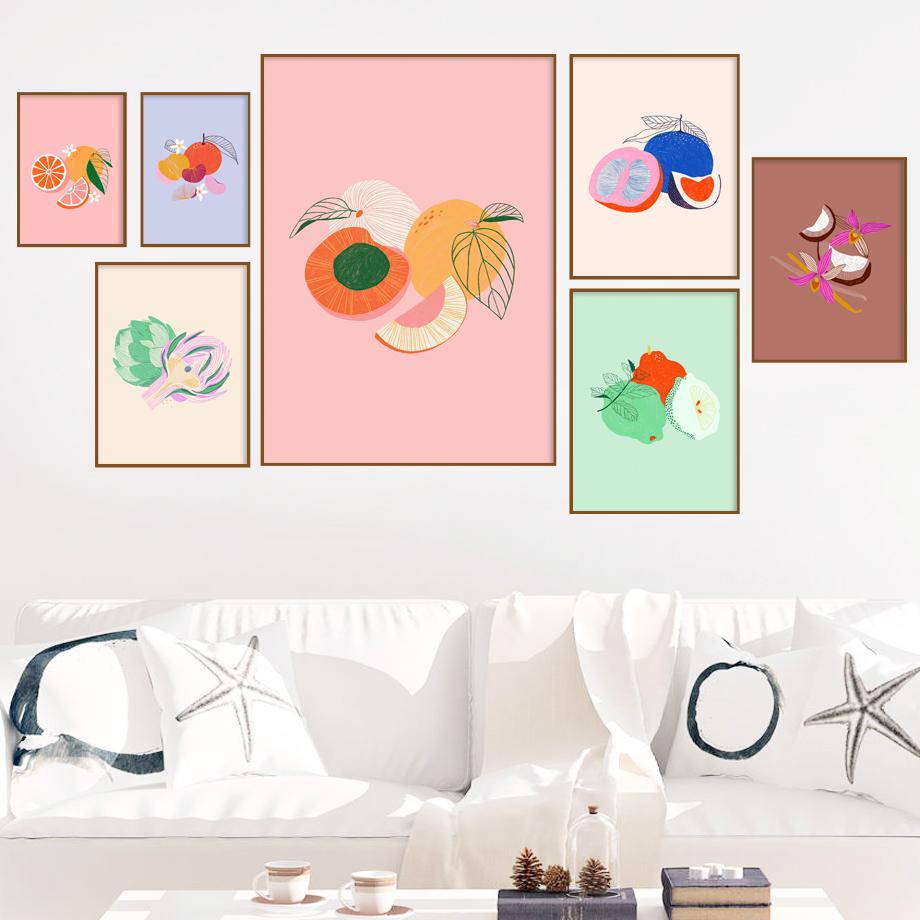 

Плакат Настенная картина Спальня Гостиная Украшение дома Фрукты Яблоко Апельсиновый цвет дыни Настенная живопись на холсте